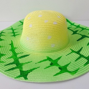 Palarie de soare SeaSide Style, cu imprimeu estival si bor lat, Verde/Galben 4