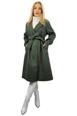 Palton captusit Melanda, cu nasturi si cordon, Verde inchis, Marime S/M/L
