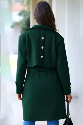 Palton elegant de dama Cornelia, cu butoni aurii si cordon, Verde inchis, poze spate