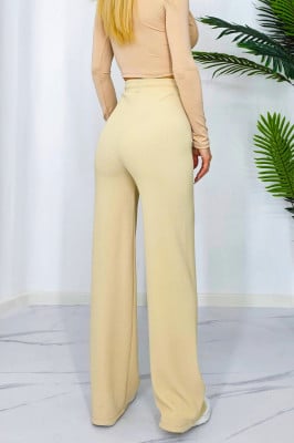 Pantaloni casual Dari, evazati, cu banda elastica si snur in talie, Galben deschis1