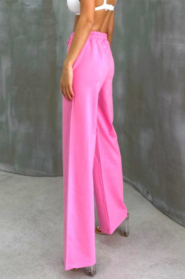 Pantaloni casual HIKE Glow, cu aplicatii tip strasuri si snur in talie, Roz spate