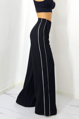 Pantaloni casual Sabyna, cu dungi laterale, banda elastica in talie si croiala wide leg 1