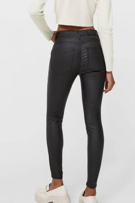Pantaloni Dallas, din piele ecologica, cu talie inalta si push-up, Negru-spate