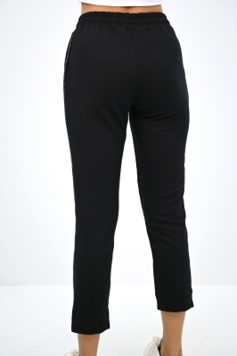 Pantaloni dama FlexLine, cu dunga in relief si lungime asimetrica, Negru 4