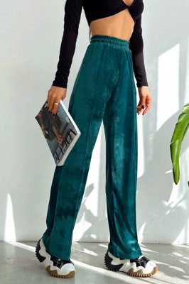 Pantaloni de catifea Touch, croiala lejera cu dunga pe picior, Verde 3