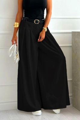 Pantaloni eleganti Ahmet, cu pense si curea inclusa, Negru, Marime S/M/L 4