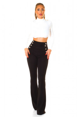 Pantaloni eleganti OTIS, cu croi evazat si butoni decorativi, Negru