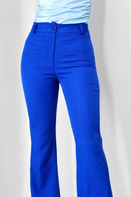 Pantaloni eleganti, Katte, croiala evazata si talie inalta, Albastru 2