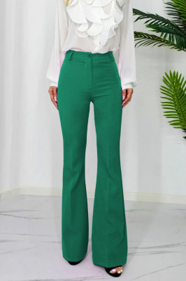 Pantaloni eleganti, Katte, croiala evazata si talie inalta, Verde