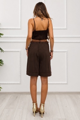 Pantaloni eleganti midi PERYS, cu talie elastica si curea, MARO, Marime S/M detaliu spate