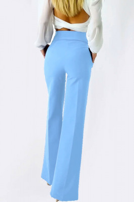 Pantaloni eleganti Palma, cu talie inalta, Albastru deschis3