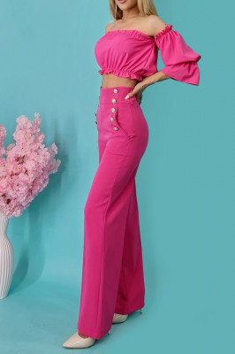 Pantaloni eleganti Palma, cu talie inalta, Roz2