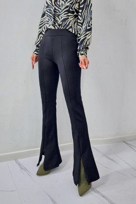 Pantaloni evazati Elan, cu fermoar pe crac si banda elastica in talie, Negru