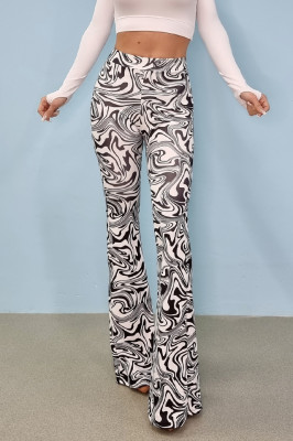 Pantaloni evazati Mazikeen, cu imprimeu animal-print, Zebra - Alb