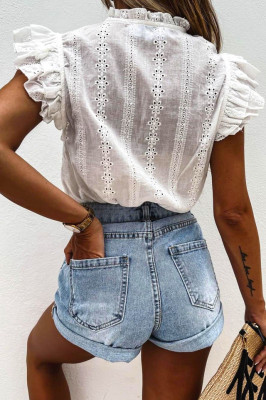 Pantaloni scurti de blugi Seth, cu perforatii si extra elastan, Albastru deschis3