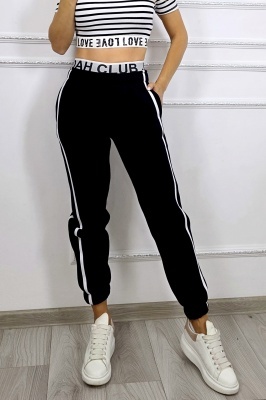 Pantaloni vatuiti cu bumbac, MOVEN Club si talie inalta, Negru