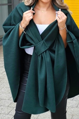 Pelerina oversize BelaRina, cu prindere petrecuta si textura rib, Verde inchis, Marime universala detaliu