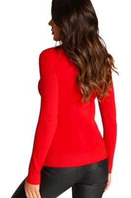 Pulover dama din tricot ARYA, cu guler rulat, Rosu, Marime S/M detaliu spate