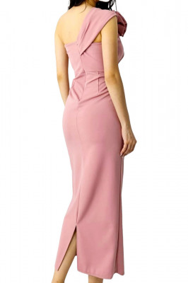 Rochie bandage de seara, ILona, cu detaliu floral detasabil, Peach Fuzz, Marime S/M 3
