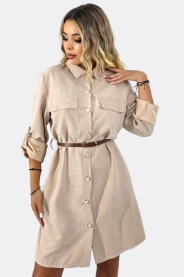Rochie casual cu buzunare Kayla si inchidere nasturi, Crem, Marime S/M