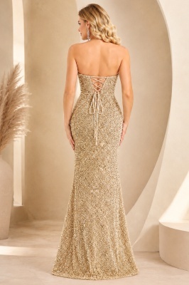 Rochie de ocazie Florense, cu paiete stralucitoare si corset reglabil, Gold detaliu spate