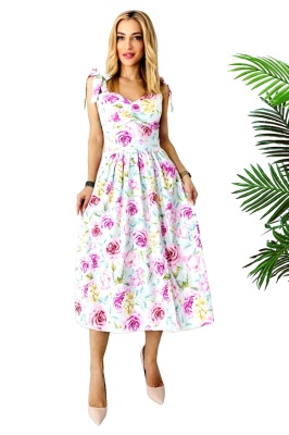 Rochie de vara Masha, cu imprimeu floral, Magenta Roses, Marime S/M 2