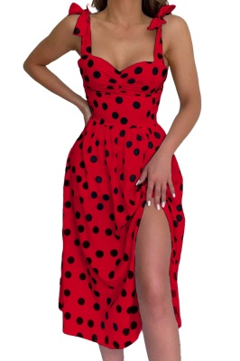 Rochie de vara Masha, imprimeu cu buline, Rosu, Marime S/M 2