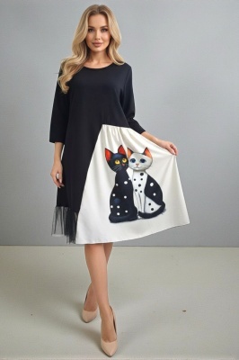 Rochie de zi Arty Fiora, cu tull si croi oversize, Gentle Love, Marime S/M/L