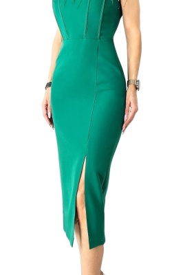 Rochie eleganta HANNA, cu pene naturale si tull, Verde, Marimea 38 3
