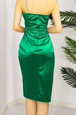 Rochie eleganta Kaby, cu bretele subtiri pe o parte si croi drapat, Verde, Masura S/M1