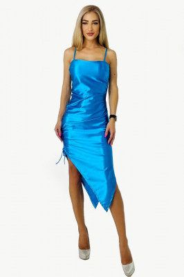 Rochie Elysium, asimetrica, cu bretele subtiri, Albastru 