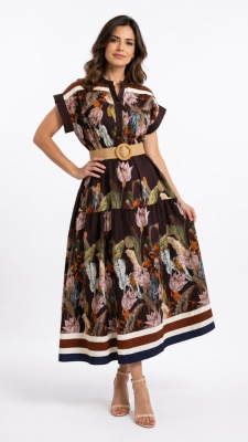 Rochie lunga Celiane, imprimeu floral de zi si curea, MARO Tulip, Marime S/M/L