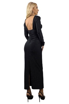 Rochie lunga de ocazie, AURRA, cristale si croi bandage, Negru, Marime S/M