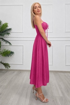 Rochie midi din vâscoză ARIELLA cu textură crinkle și croială evazată detaliu lateral