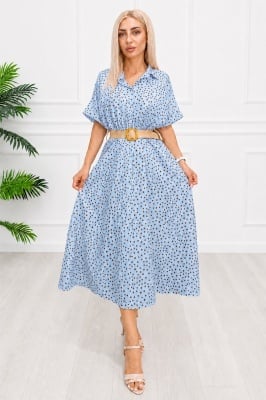 Rochie midi casual EVELISSE, cu guler camasa și curea texturată, Baby Blue, Marime S/M