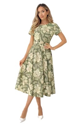 rochie verde eleganta casual cu talie marcata si catarama