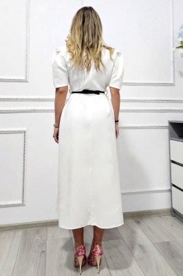 Rochie office SOREYA, cu maneca scurta si croi bufant, Alb Uni, Marimea universala spate