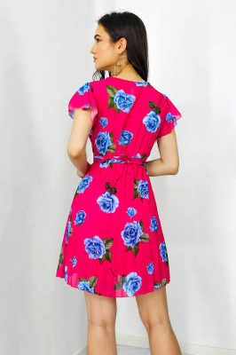 Rochie plisata Aveline, cu maneca evazata si textura vaporoasa, Rosu, Marimea S/M3