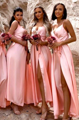 Rochie satinata Jhade, colectie pentru domnisoare de onoare, Set Peach, Marime S/M 1