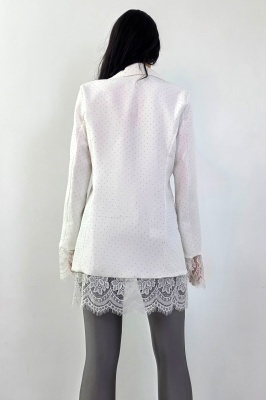 Rochie scurta sacou IMPERYA, garnituri din dantela si pietre, Alb, detaliu spate