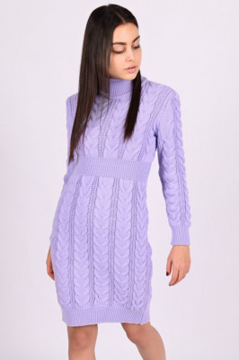 Rochie tricotata Irina, cu guler si maneca lunga, Lila4