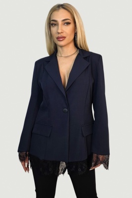 sacou lung cu dantela culoare bleumarin