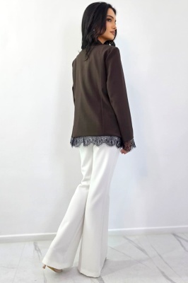 Sacou elegant Maelis, cu dantela si cusaturi de contur, Maro, detaliu lateral