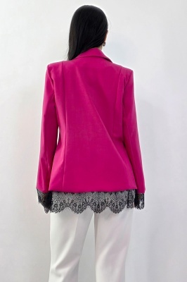 Sacou elegant Maelis, cu dantela si cusaturi de contur, Roz Fucsia, detaliu spate