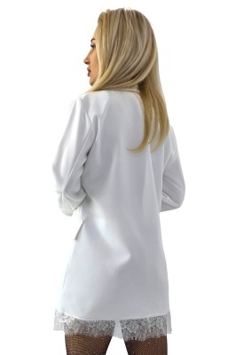 Sacou subtire, lung ELVIA, cu dantela si buzunare decorative, Alb, Marime S/M detaliu spate