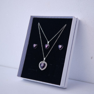 Set accesorii Danser a Deux, din inox, cu cercei, sirag cu doua lanturi si pandativ cu pietre, in cutie eleganta, Silver Heart Mov 3