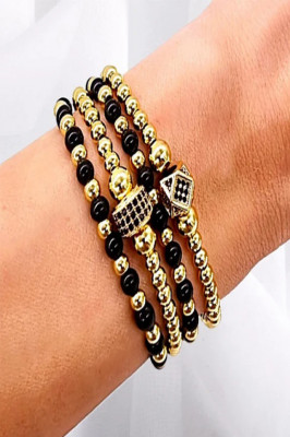 Set Precious, patru bratari unisex, cu bile din inox, si cristale zirconiu5