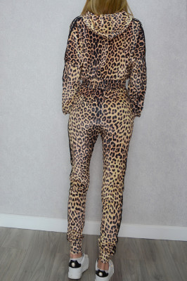 Trening de catifea Venus, bluza cu gluga si pantaloni cu banda elastica, Leopard, Marime S/M 2