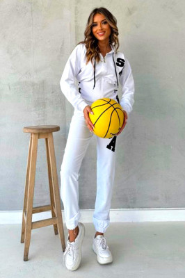 Trening Sport Action, pantaloni si bluza cu gluga si legare laterala cu snur, Alb 2