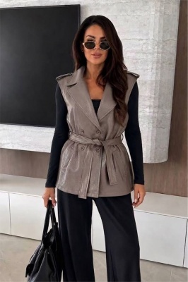 Vestă CALINA cu cordon detașabil în talie, cappuccino